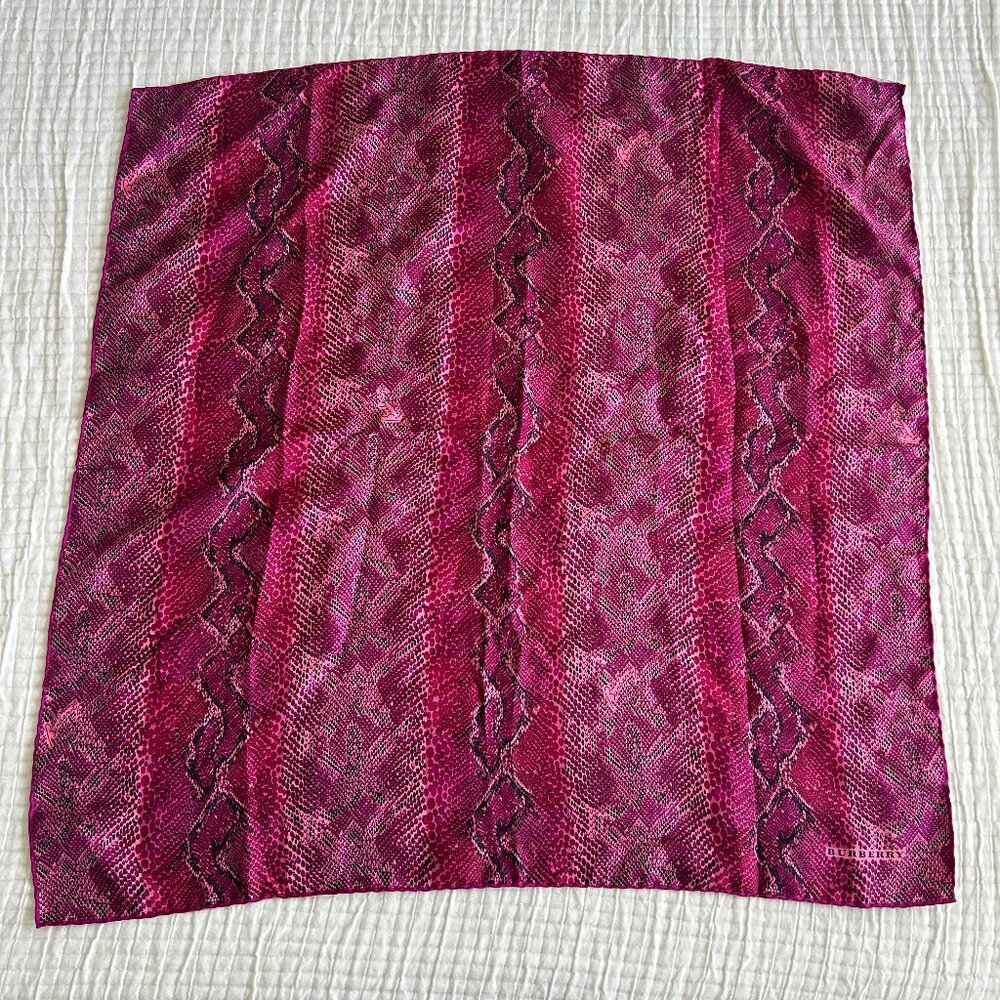 Burberry Pink Snakeskin Animal Print Silk Square Scarf